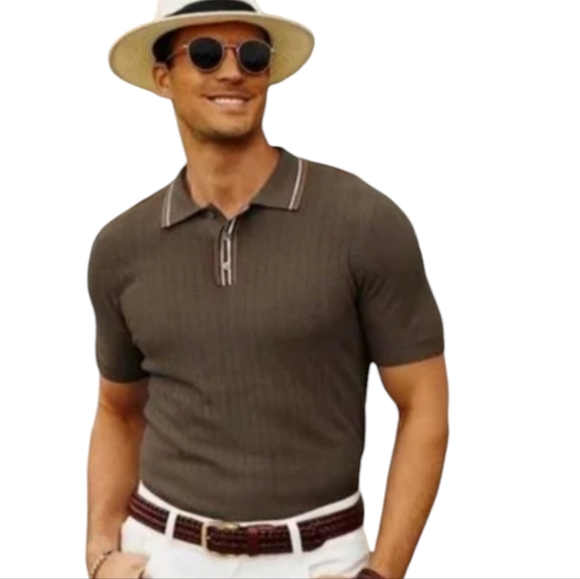 PJ PAUL JONES Mens Knitted Polo Shirts Short Sleeve Textured Pullover Golf Polo - Picture 1 of 16